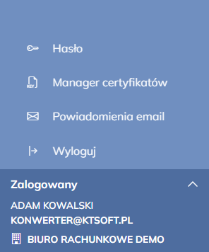 Menu użytkownika biuro